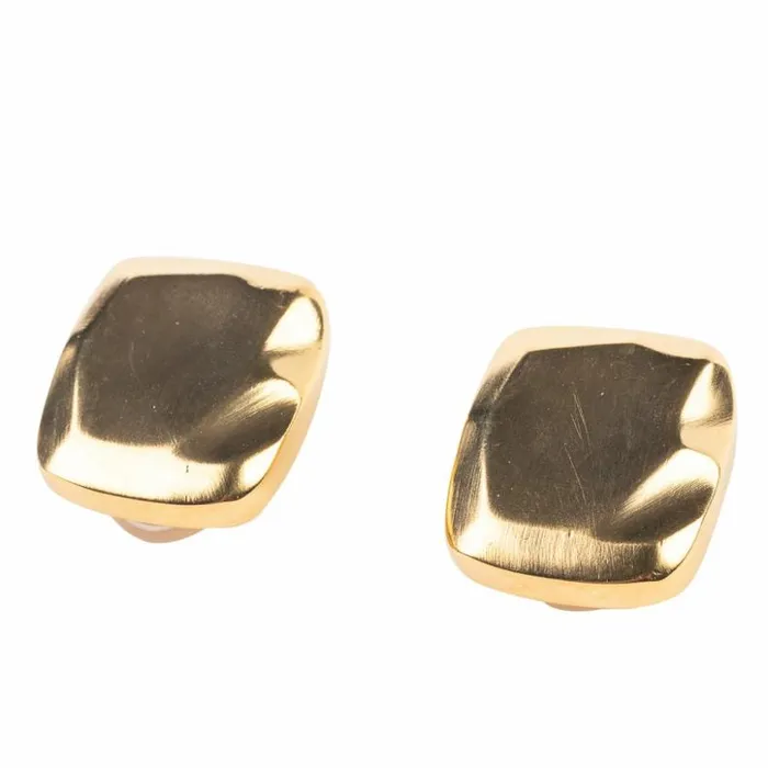 Kenneth Jay Lane Metallic Finish Earrings Women Textured Square Gold Clip Earrings