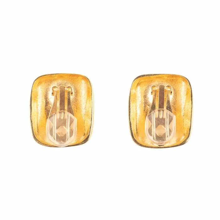 Kenneth Jay Lane Metallic Finish Earrings Women Textured Square Gold Clip Earrings