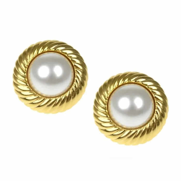 Kenneth Jay Lane Pearl Earrings Women Barbara Bush Twist Button Clip Earrings