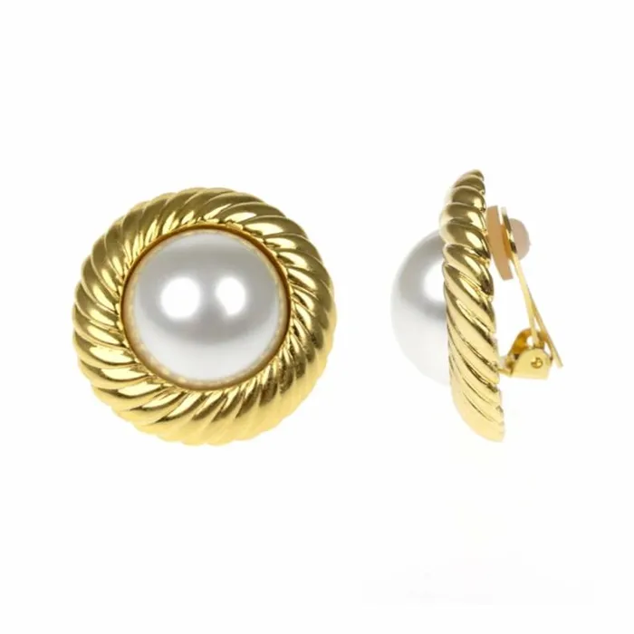 Kenneth Jay Lane Pearl Earrings Women Barbara Bush Twist Button Clip Earrings