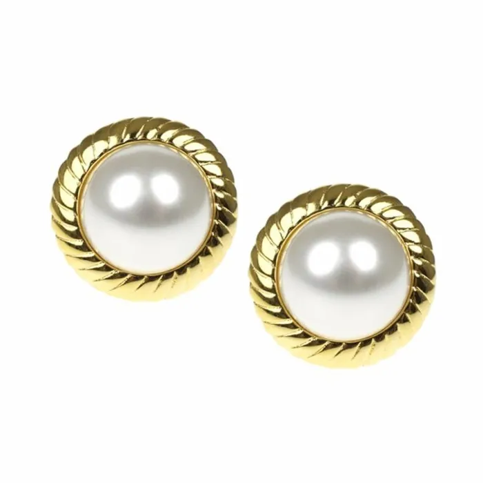 Kenneth Jay Lane Pearl Earrings Women Barbara Bush Twist Pearl Button Earrings