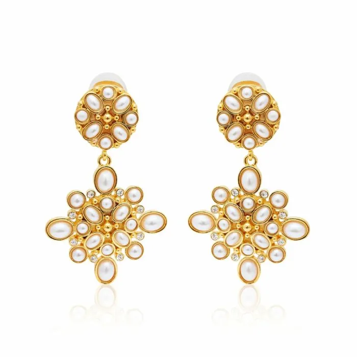 Kenneth Jay Lane Pearl Earrings Women Gold and Pearl Cabochon Drop Clip Earrings Kenneth Jay Lane Pearl Earrings Women Gold and Pearl Cabochon Drop Clip Earrings