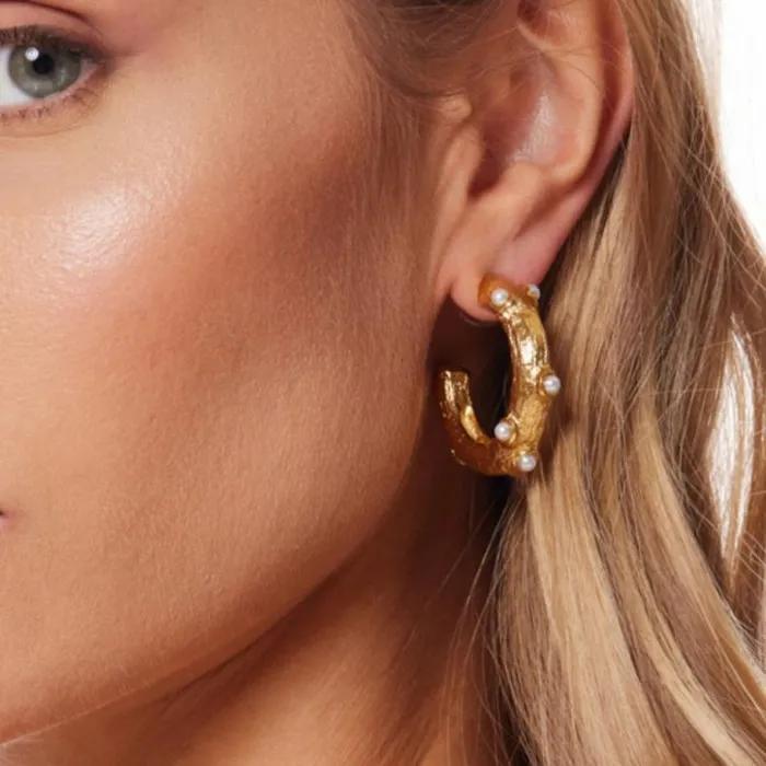 Kenneth Jay Lane Pearl Earrings Women Gold Hoop Earring With Pearl Cabochons