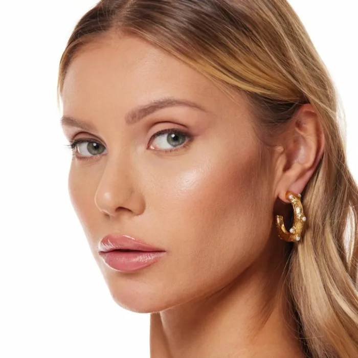 Kenneth Jay Lane Pearl Earrings Women Gold Hoop Earring With Pearl Cabochons Kenneth Jay Lane Pearl Earrings Women Gold Hoop Earring With Pearl Cabochons