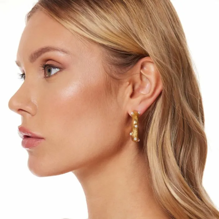 Kenneth Jay Lane Pearl Earrings Women Gold Hoop Earring With Pearl Cabochons Kenneth Jay Lane Pearl Earrings Women Gold Hoop Earring With Pearl Cabochons