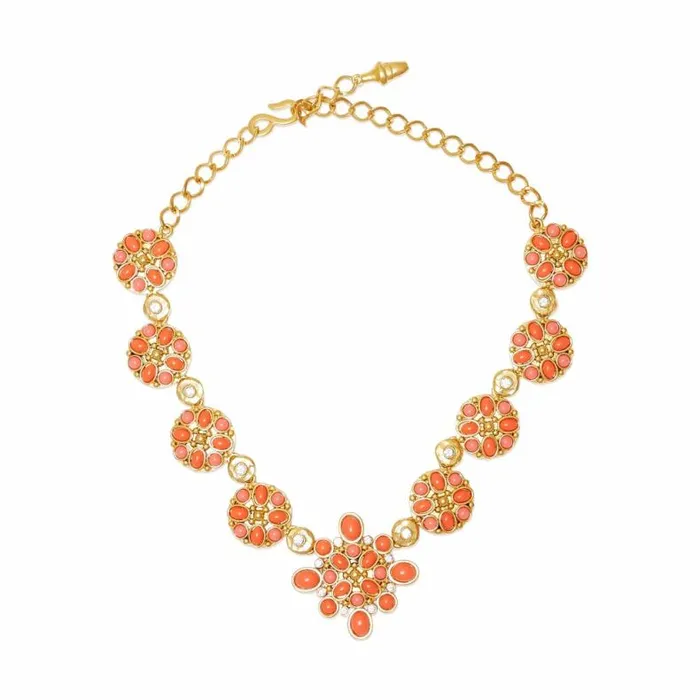 Kenneth Jay Lane Pearl Necklaces Women Coral and Pearl Rhinestone Gold Chain Necklace