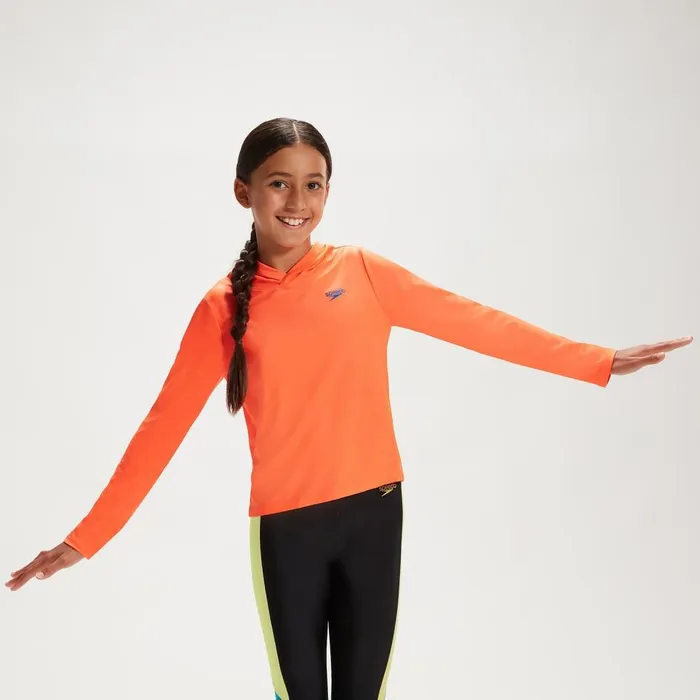 Kids Boy039s Rash Vests Speedo Junior Unisex Hooded Long Sleeve Rash Top OrangeBlue