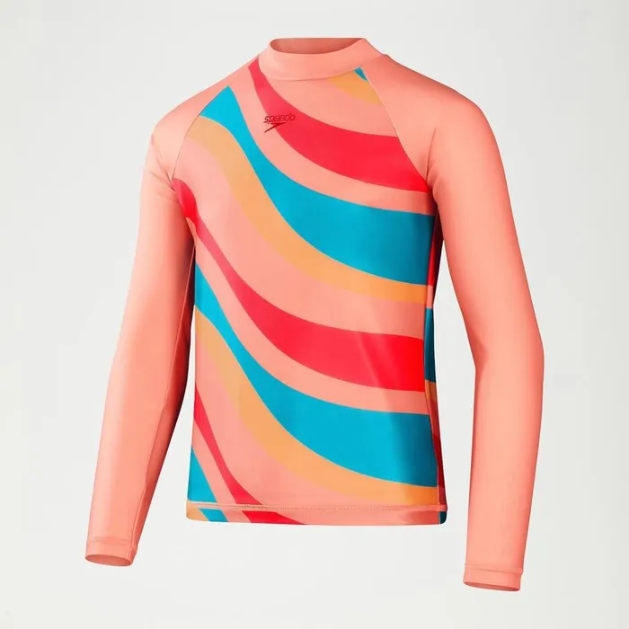 Kids Girl039s Rash Vests Speedo Girls039 Long Sleeve Rash Top CoralAqua
