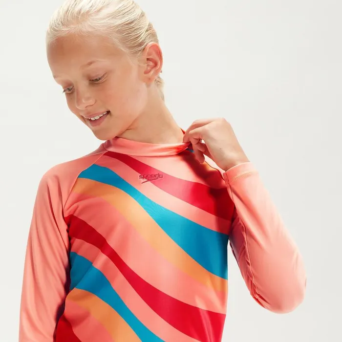 Kids Girl039s Rash Vests Speedo Girls039 Long Sleeve Rash Top CoralAqua