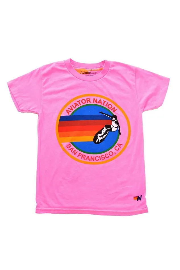 Kids Tees Aviator Nation San Francisco Crew Tee 8211 Neon Pink