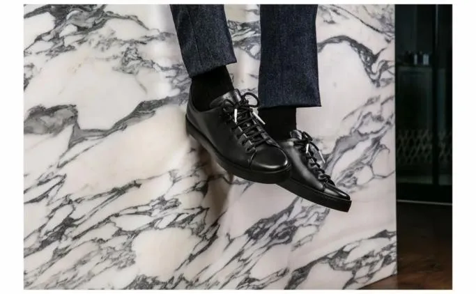 LaceUps Men Manolo Blahnik SEMANADOBlack Calf Leather Sneakers LaceUps Men Manolo Blahnik SEMANADOBlack Calf Leather Sneakers