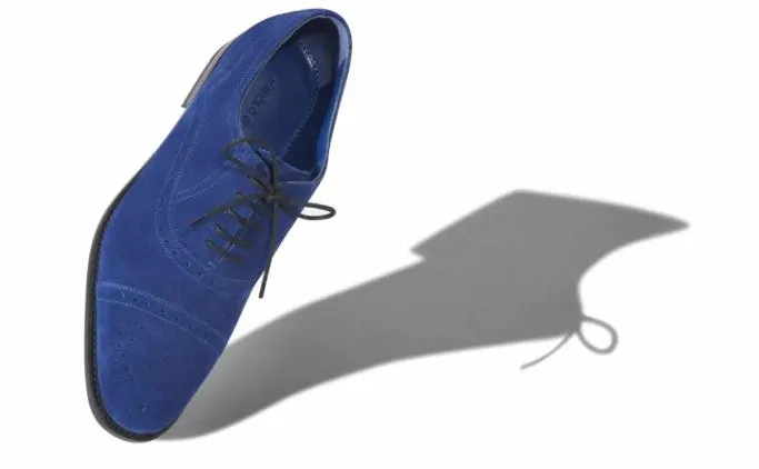 LaceUps Men Manolo Blahnik WITNEYBright Blue Suede Cap Toe Oxfords