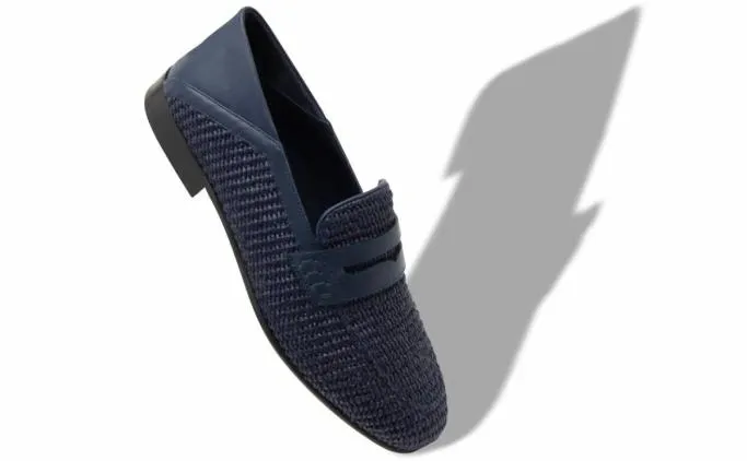 Loafers Men Manolo Blahnik PADSTOWNavy Blue Raffia Penny Loafers