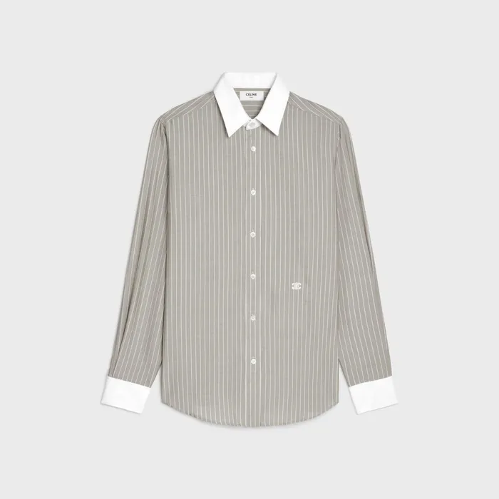 Loose Carnaby Shirt In Striped Silk Taupecraie Men CELINE SHIRTS