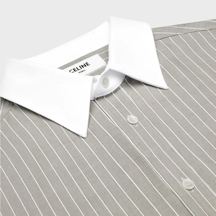Loose Carnaby Shirt In Striped Silk Taupecraie Men CELINE SHIRTS