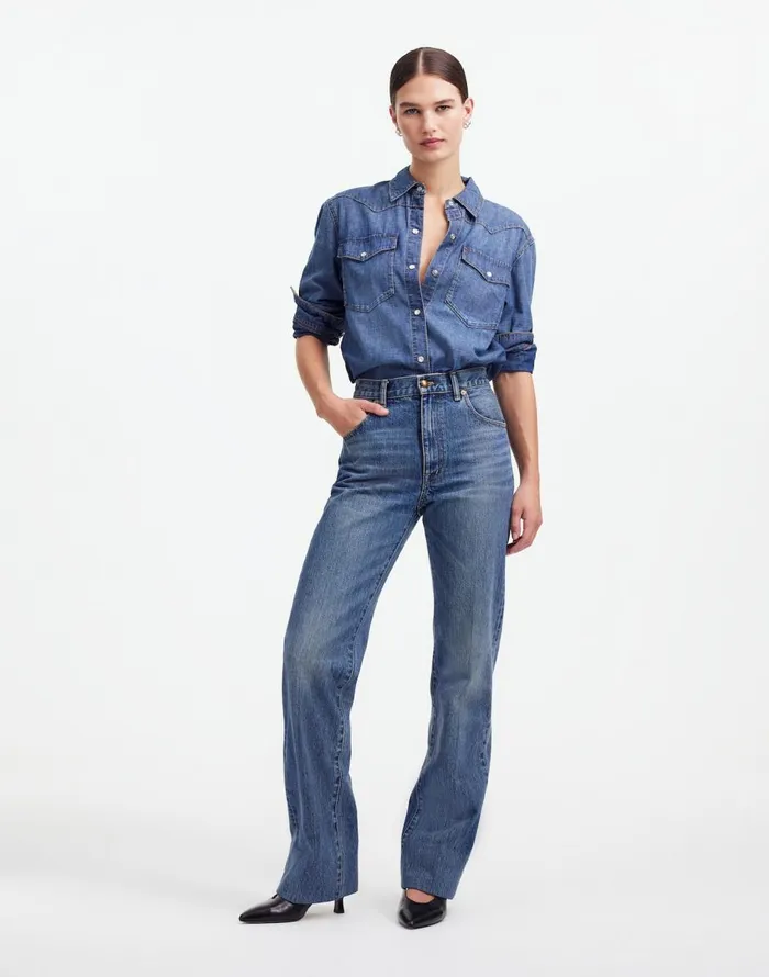 Madewell Alexa Chung For Madewell Denim Western Shirt In Vintage Wash Belding Wash Women Tops and Shirts