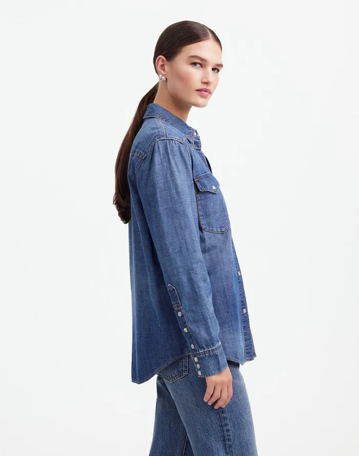 Madewell Alexa Chung For Madewell Denim Western Shirt In Vintage Wash Belding Wash Women Tops and Shirts