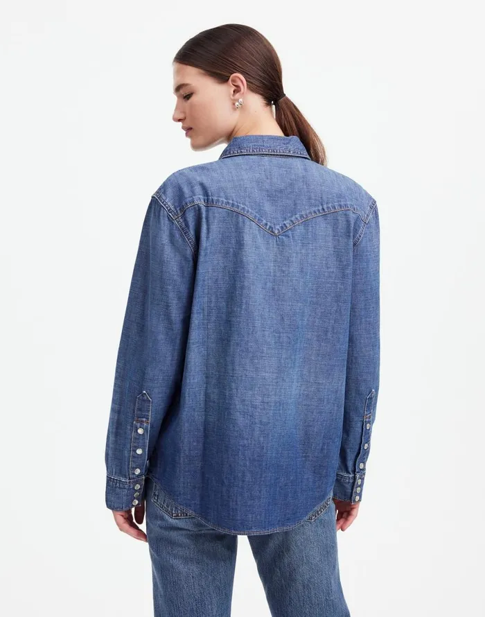 Madewell Alexa Chung For Madewell Denim Western Shirt In Vintage Wash Belding Wash Women Tops and Shirts