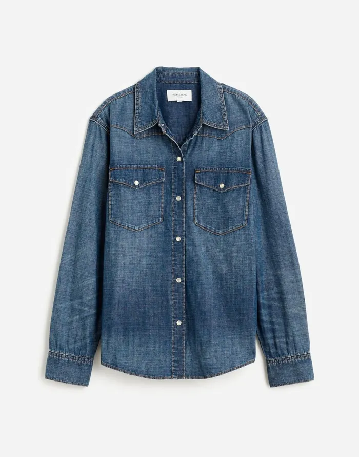 Madewell Alexa Chung For Madewell Denim Western Shirt In Vintage Wash Belding Wash Women Tops and Shirts
