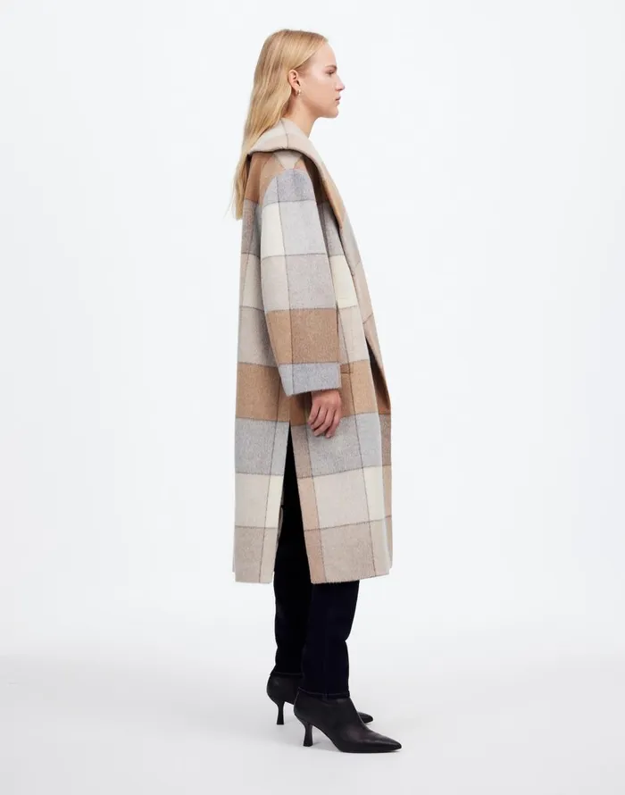 Madewell Belted Robe Coat In Plaid Soft Fawn Women Coats Jackets
