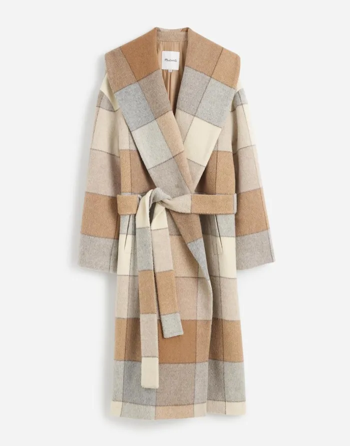 Madewell Belted Robe Coat In Plaid Soft Fawn Women Coats Jackets