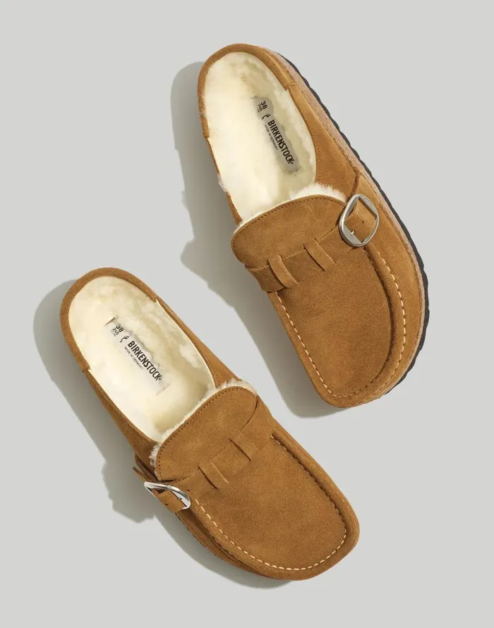 Madewell Birkenstock Suede Buckley Clogs In Shearling Teanatural Women Flats and Loafers Madewell Birkenstock Suede Buckley Clogs In Shearling Teanatural Women Flats and Loafers