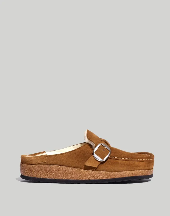 Madewell Birkenstock Suede Buckley Clogs In Shearling Teanatural Women Flats and Loafers
