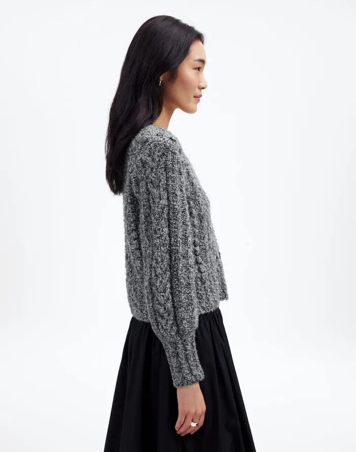 Madewell Cable VNeck Cardigan Dusk Grey Women Sweaters