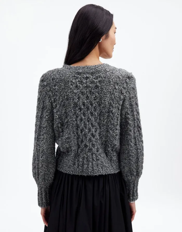 Madewell Cable VNeck Cardigan Dusk Grey Women Sweaters