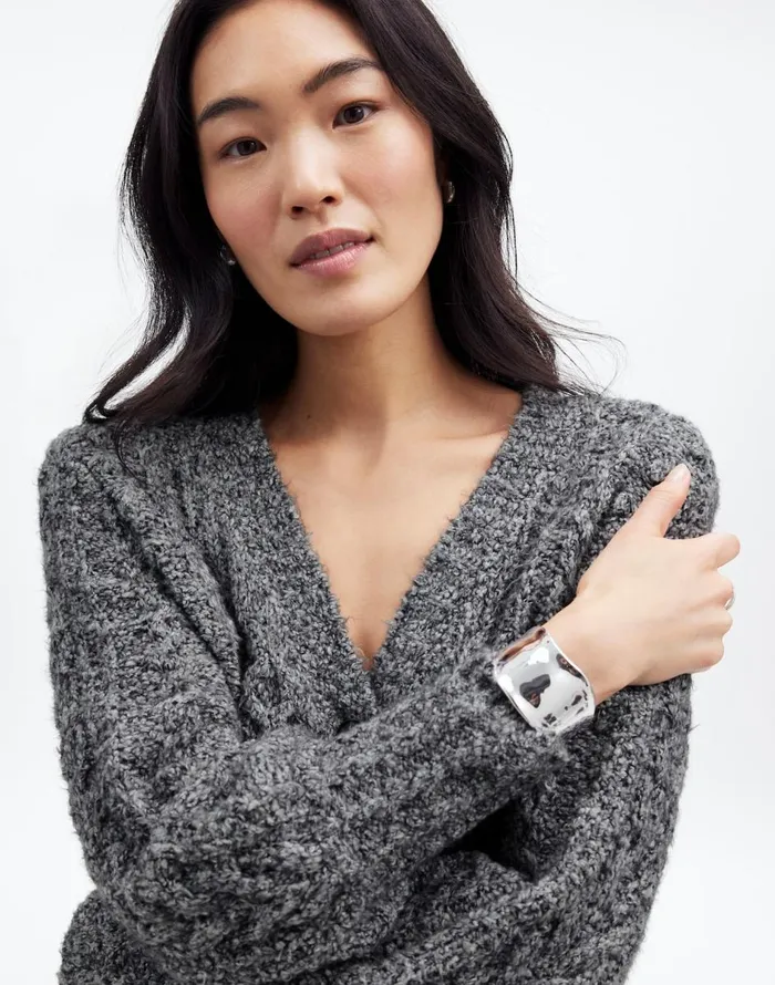 Madewell Cable VNeck Cardigan Dusk Grey Women Sweaters