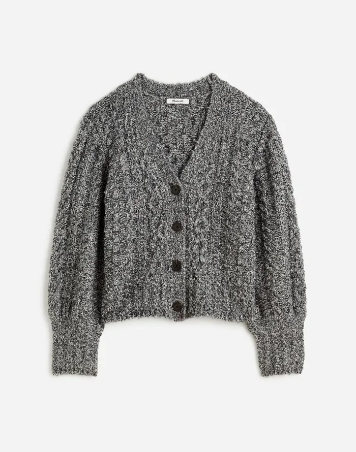 Madewell Cable VNeck Cardigan Dusk Grey Women Sweaters