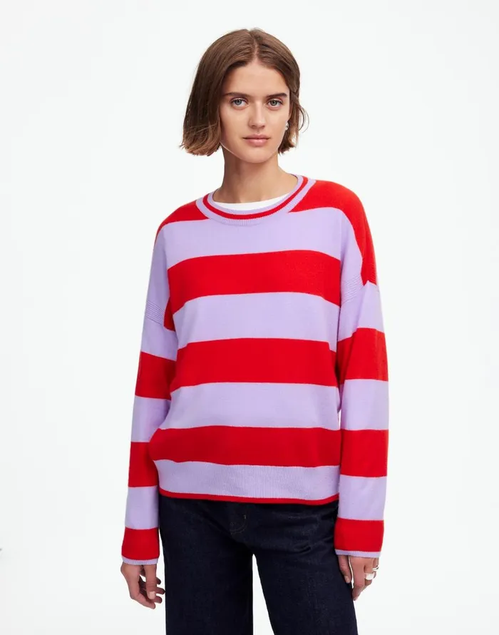 Madewell Cashmere Relaxed Crewneck Sweater Hthr Cherry Stripe Women Sweaters