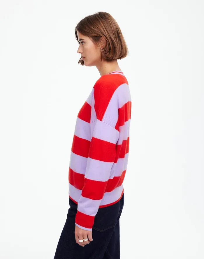 Madewell Cashmere Relaxed Crewneck Sweater Hthr Cherry Stripe Women Sweaters