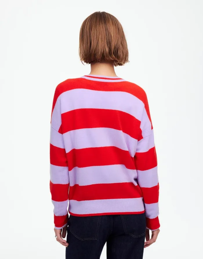 Madewell Cashmere Relaxed Crewneck Sweater Hthr Cherry Stripe Women Sweaters