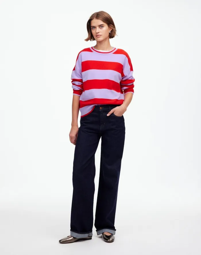 Madewell Cashmere Relaxed Crewneck Sweater Hthr Cherry Stripe Women Sweaters