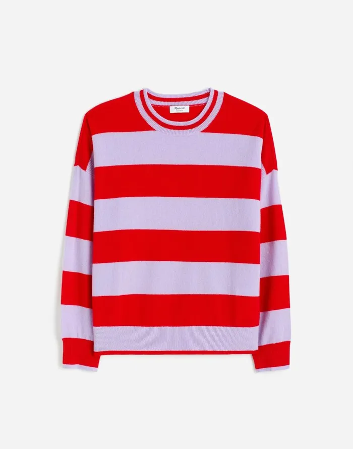Madewell Cashmere Relaxed Crewneck Sweater Hthr Cherry Stripe Women Sweaters