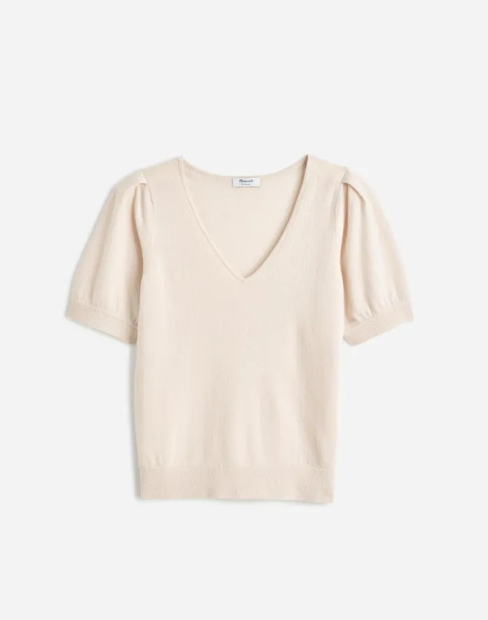 Madewell Cashmere VNeck PuffSleeve Sweater Tee Hthr Oat Women Sweaters