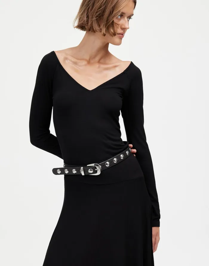 Madewell Jersey VNeck LongSleeve Top Jet Black Women Tees