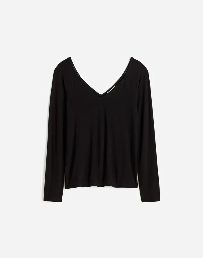 Madewell Jersey VNeck LongSleeve Top Jet Black Women Tees