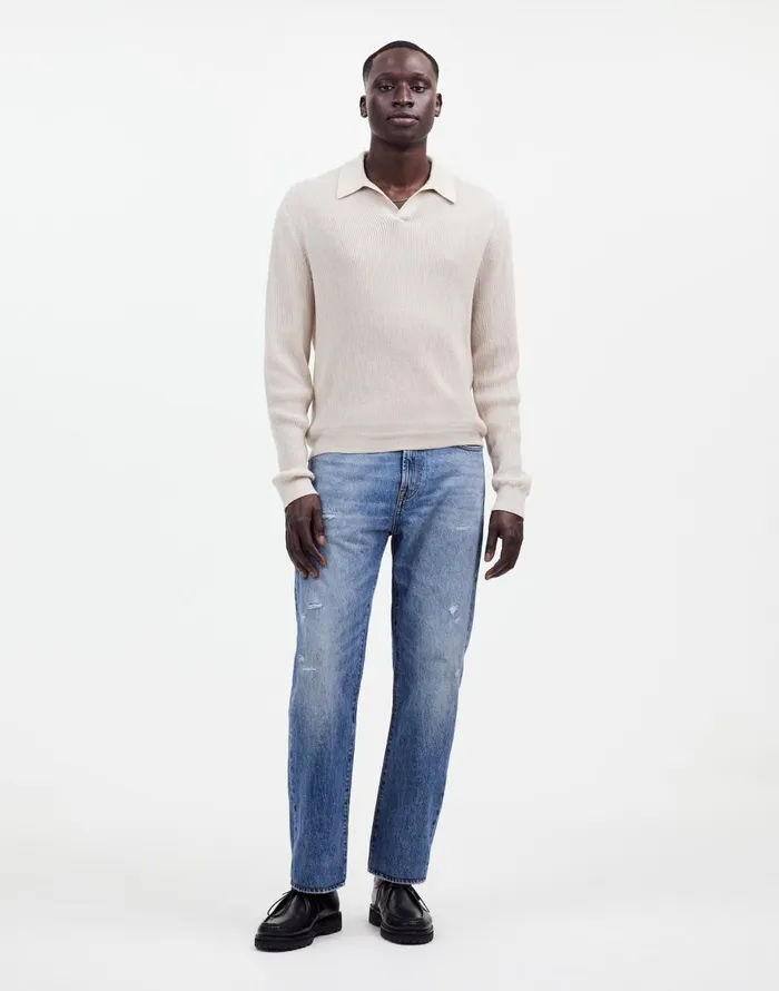 Madewell JohnnyCollar Sweater Polo Shirt In Merino Wool Hthr Alabaster Men Shirts Madewell JohnnyCollar Sweater Polo Shirt In Merino Wool Hthr Alabaster Men Shirts