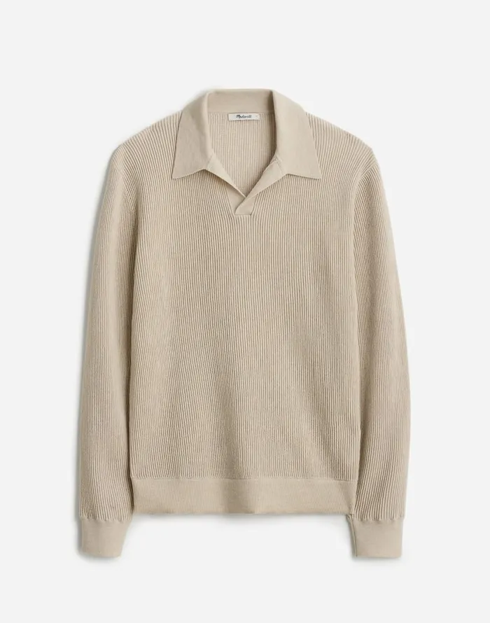 Madewell JohnnyCollar Sweater Polo Shirt In Merino Wool Hthr Alabaster Men Shirts
