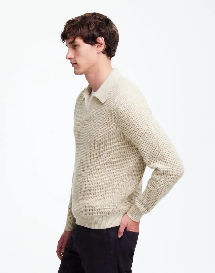 Madewell JohnnyCollar Sweater Polo Shirt In Waffle Knit Heather Light Sand Men Shirts