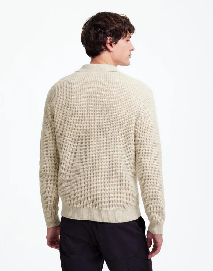 Madewell JohnnyCollar Sweater Polo Shirt In Waffle Knit Heather Light Sand Men Shirts