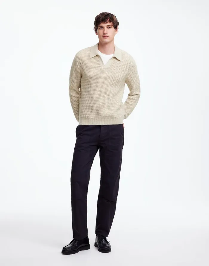 Madewell JohnnyCollar Sweater Polo Shirt In Waffle Knit Heather Light Sand Men Shirts