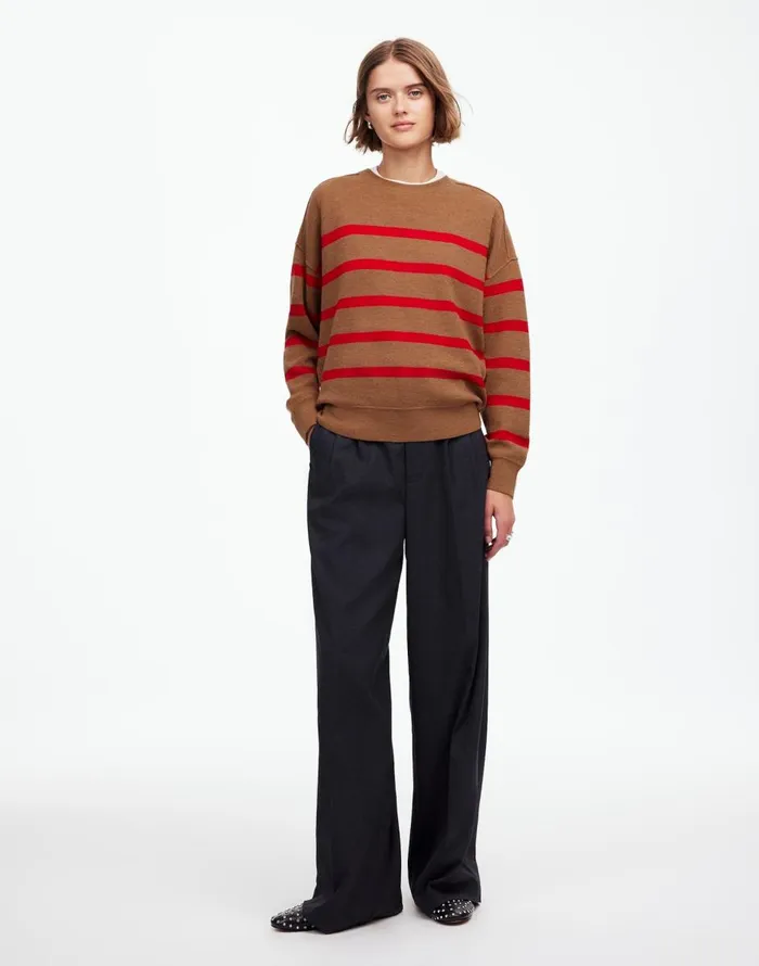 Madewell Merino Wool Pullover Sweater Camel Stripe Women Sweaters
