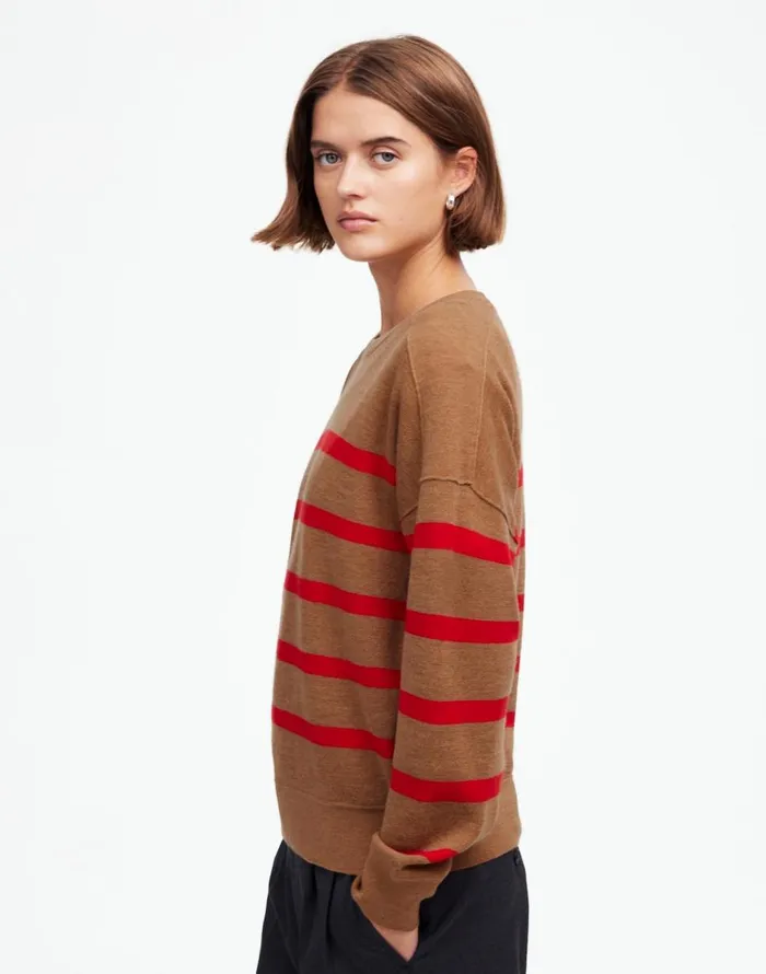 Madewell Merino Wool Pullover Sweater Camel Stripe Women Sweaters