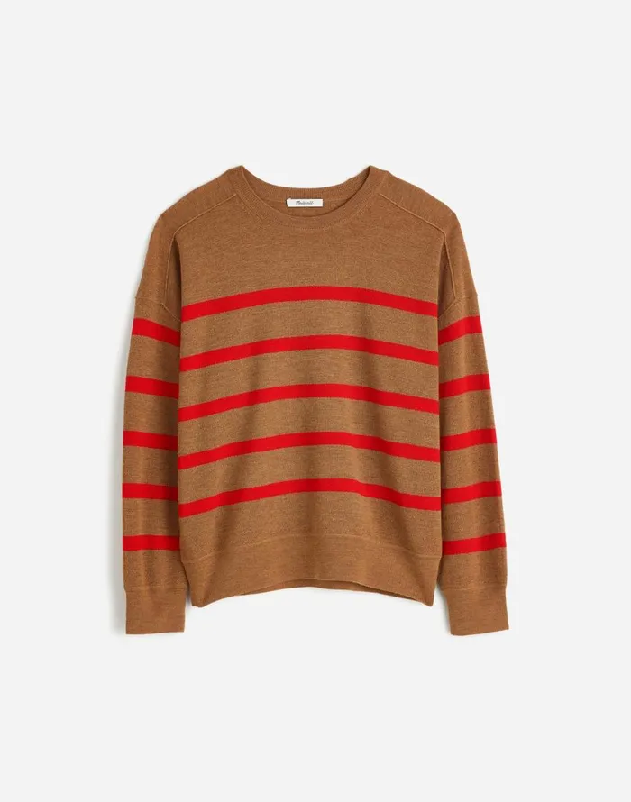 Madewell Merino Wool Pullover Sweater Camel Stripe Women Sweaters