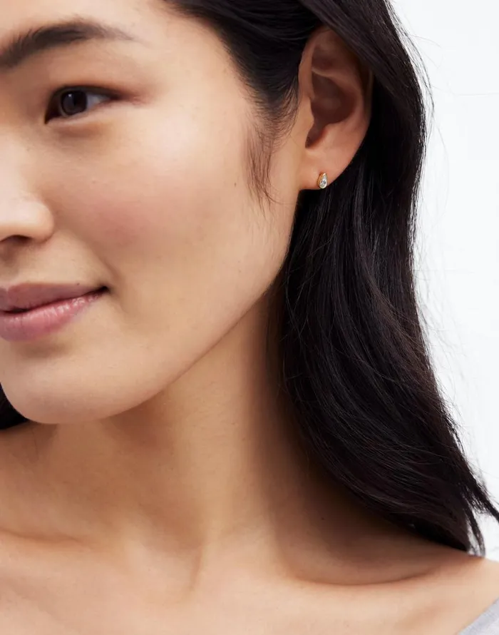 Madewell Pear Crystal Stud Earrings Pale Gold Women Jewelry