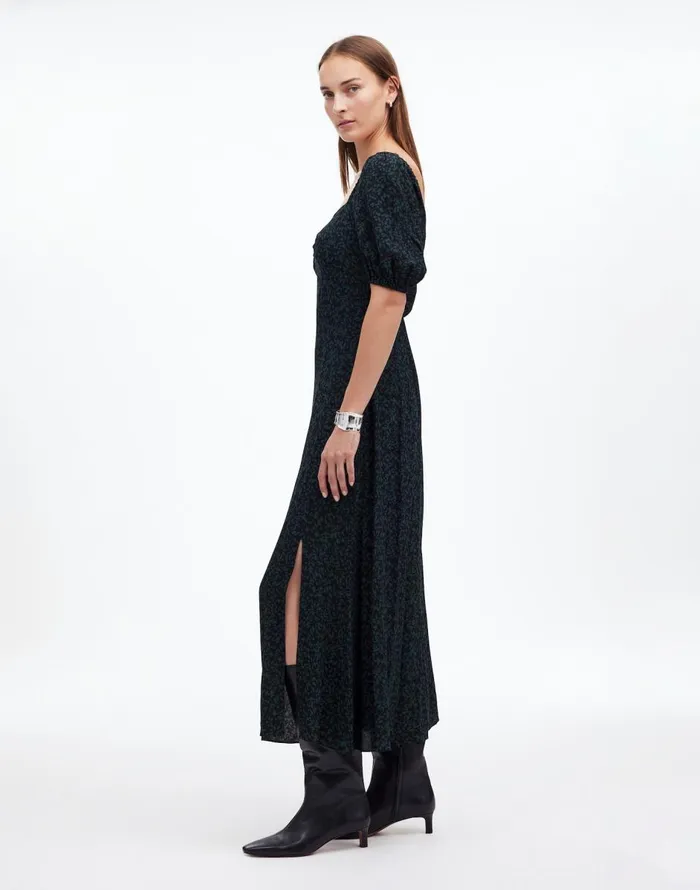 Madewell PuffSleeve Sweetheart Midi Dress Green Print Women Dresses