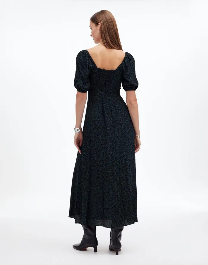 Madewell PuffSleeve Sweetheart Midi Dress Green Print Women Dresses